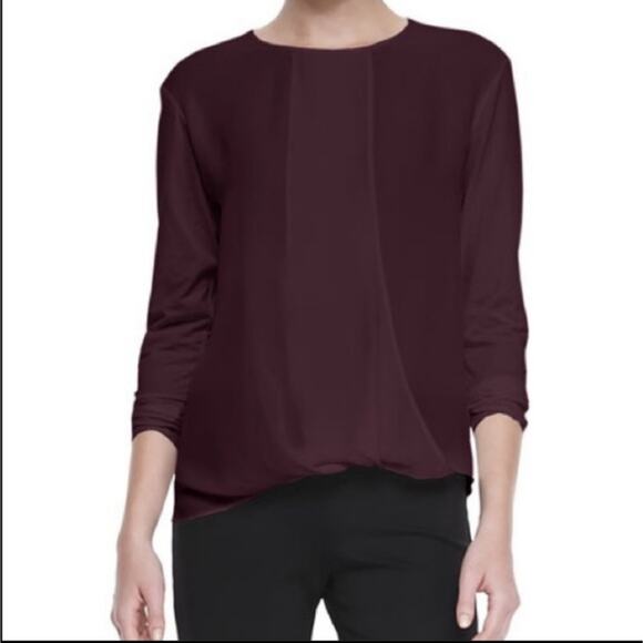 Theory small tall silk blend maroon purple faux wrap balloon hem blouse EUC - Picture 1 of 7